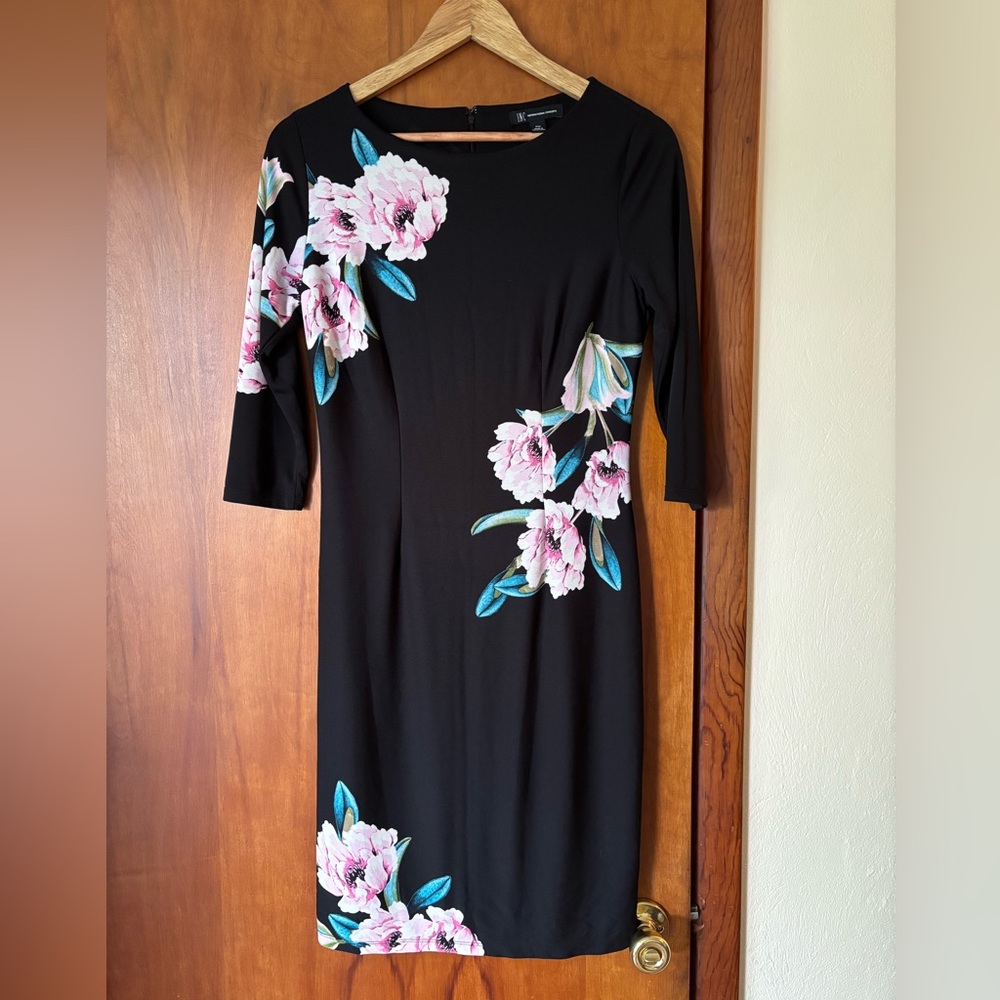 INC International Concepts Black Dress with Pink Floral Design Size PM